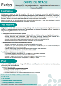 Description stage chargé projets R&D ingrédients innovants